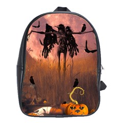 Halloween Design With Scarecrow, Crow And Pumpkin School Bag (large) by FantasyWorld7