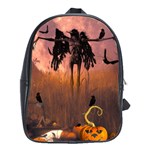 Halloween Design With Scarecrow, Crow And Pumpkin School Bag (Large) Front