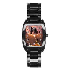 Halloween Design With Scarecrow, Crow And Pumpkin Stainless Steel Barrel Watch by FantasyWorld7