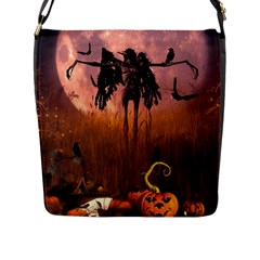 Halloween Design With Scarecrow, Crow And Pumpkin Flap Messenger Bag (l)  by FantasyWorld7