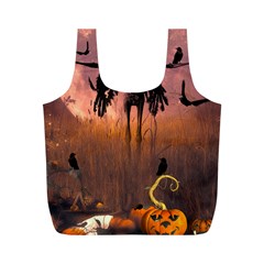 Halloween Design With Scarecrow, Crow And Pumpkin Full Print Recycle Bags (m)  by FantasyWorld7