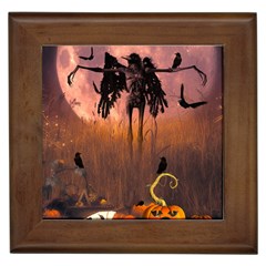 Halloween Design With Scarecrow, Crow And Pumpkin Framed Tiles