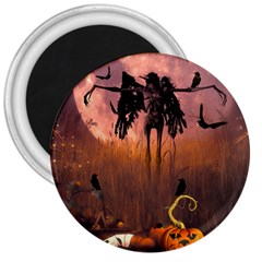 Halloween Design With Scarecrow, Crow And Pumpkin 3  Magnets by FantasyWorld7