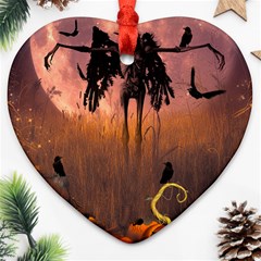 Halloween Design With Scarecrow, Crow And Pumpkin Ornament (Heart)