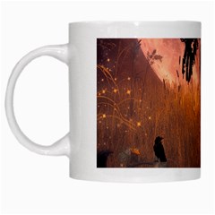 Halloween Design With Scarecrow, Crow And Pumpkin White Mugs by FantasyWorld7