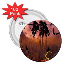 Halloween Design With Scarecrow, Crow And Pumpkin 2 25  Buttons (100 Pack)  by FantasyWorld7