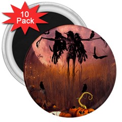 Halloween Design With Scarecrow, Crow And Pumpkin 3  Magnets (10 Pack)  by FantasyWorld7