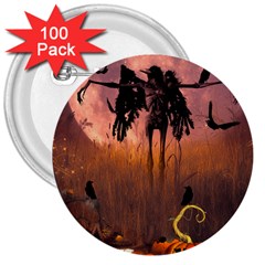 Halloween Design With Scarecrow, Crow And Pumpkin 3  Buttons (100 pack) 