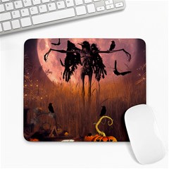 Halloween Design With Scarecrow, Crow And Pumpkin Large Mousepads by FantasyWorld7