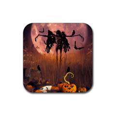 Halloween Design With Scarecrow, Crow And Pumpkin Rubber Coaster (square)  by FantasyWorld7