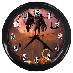 Halloween Design With Scarecrow, Crow And Pumpkin Wall Clocks (Black)