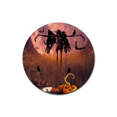 Halloween Design With Scarecrow, Crow And Pumpkin Rubber Round Coaster (4 Pack)  by FantasyWorld7