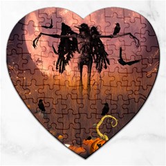 Halloween Design With Scarecrow, Crow And Pumpkin Jigsaw Puzzle (Heart)