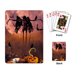 Halloween Design With Scarecrow, Crow And Pumpkin Playing Card