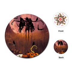 Halloween Design With Scarecrow, Crow And Pumpkin Playing Cards (round)  by FantasyWorld7