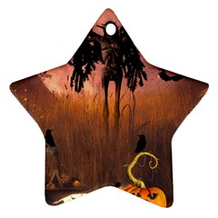 Halloween Design With Scarecrow, Crow And Pumpkin Star Ornament (Two Sides)