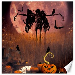 Halloween Design With Scarecrow, Crow And Pumpkin Canvas 16  X 16   by FantasyWorld7