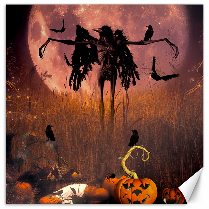 Halloween Design With Scarecrow, Crow And Pumpkin Canvas 16  x 16  