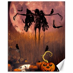 Halloween Design With Scarecrow, Crow And Pumpkin Canvas 11  X 14   by FantasyWorld7