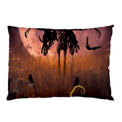 Halloween Design With Scarecrow, Crow And Pumpkin Pillow Case