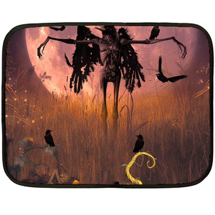 Halloween Design With Scarecrow, Crow And Pumpkin Fleece Blanket (Mini)