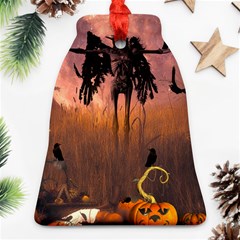 Halloween Design With Scarecrow, Crow And Pumpkin Ornament (Bell)