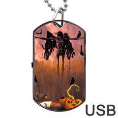 Halloween Design With Scarecrow, Crow And Pumpkin Dog Tag USB Flash (One Side)