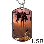 Halloween Design With Scarecrow, Crow And Pumpkin Dog Tag USB Flash (Two Sides) Back