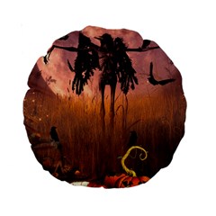 Halloween Design With Scarecrow, Crow And Pumpkin Standard 15  Premium Round Cushions