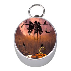 Halloween Design With Scarecrow, Crow And Pumpkin Mini Silver Compasses by FantasyWorld7