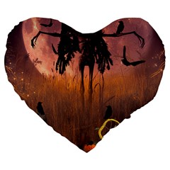 Halloween Design With Scarecrow, Crow And Pumpkin Large 19  Premium Flano Heart Shape Cushions