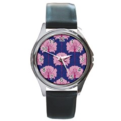 Beautiful Art Nouvea Floral Pattern Round Metal Watch by NouveauDesign