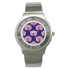 Beautiful Art Nouvea Floral Pattern Stainless Steel Watch by NouveauDesign