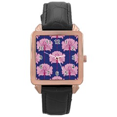 Beautiful Art Nouvea Floral Pattern Rose Gold Leather Watch 