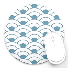 Art Deco Teal White Round Mousepads by NouveauDesign