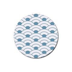 Art Deco Teal White Rubber Coaster (round)  by NouveauDesign