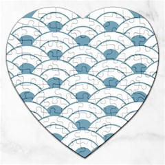 Art Deco Teal White Jigsaw Puzzle (heart) by NouveauDesign