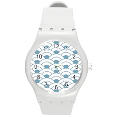 Art Deco Teal White Round Plastic Sport Watch (m) by NouveauDesign