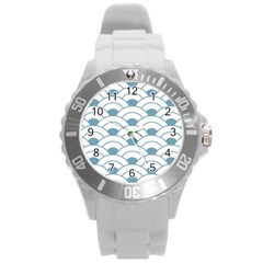 Art Deco Teal White Round Plastic Sport Watch (l) by NouveauDesign