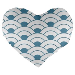 Art Deco Teal White Large 19  Premium Flano Heart Shape Cushions by NouveauDesign