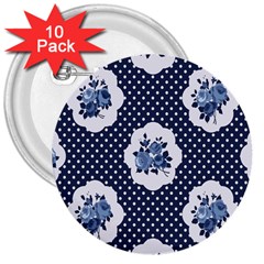 Shabby Chic Navy Blue 3  Buttons (10 Pack)  by NouveauDesign