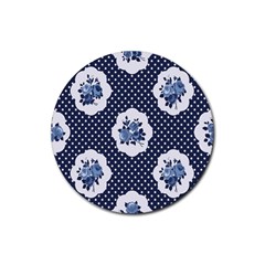 Shabby Chic Navy Blue Rubber Round Coaster (4 Pack)  by NouveauDesign