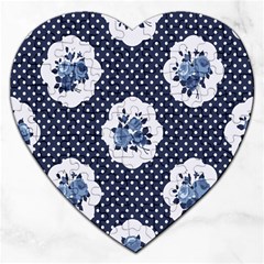 Shabby Chic Navy Blue Jigsaw Puzzle (heart) by NouveauDesign