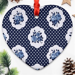 Shabby Chic Navy Blue Heart Ornament (two Sides) by NouveauDesign