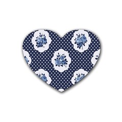 Shabby Chic Navy Blue Rubber Coaster (heart)  by NouveauDesign