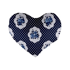 Shabby Chic Navy Blue Standard 16  Premium Heart Shape Cushions by NouveauDesign