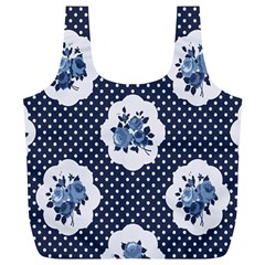 Shabby Chic Navy Blue Full Print Recycle Bags (l)  by NouveauDesign