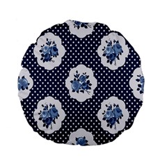 Shabby Chic Navy Blue Standard 15  Premium Flano Round Cushions by NouveauDesign