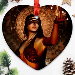 Wonderful Fantasy Women With Mask Ornament (heart) by FantasyWorld7