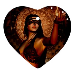 Wonderful Fantasy Women With Mask Heart Ornament (two Sides) by FantasyWorld7